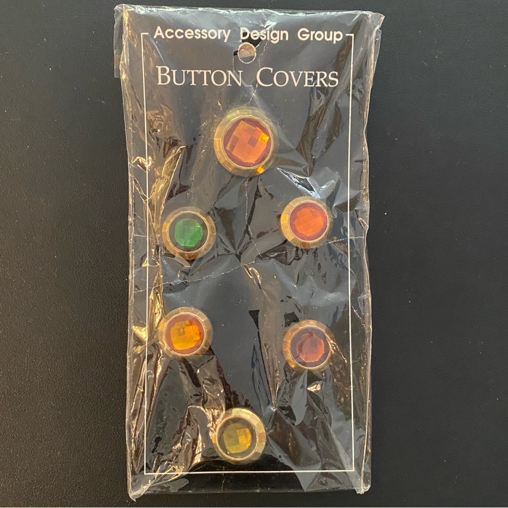 Accessory Design Group Vintage 80s Jewel Button Covers New Old Stock Gold Jewels